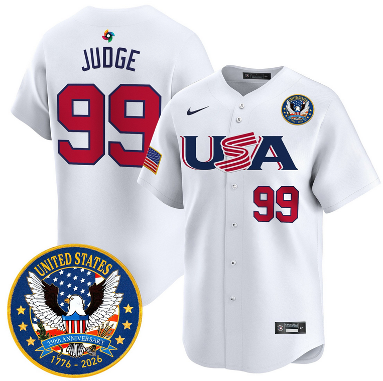 Men Team USA World Baseball Classic 250th Anniversary #99 Judge white 2026 Roster Patch Vapor Jersey->los angeles dodgers->MLB Jersey